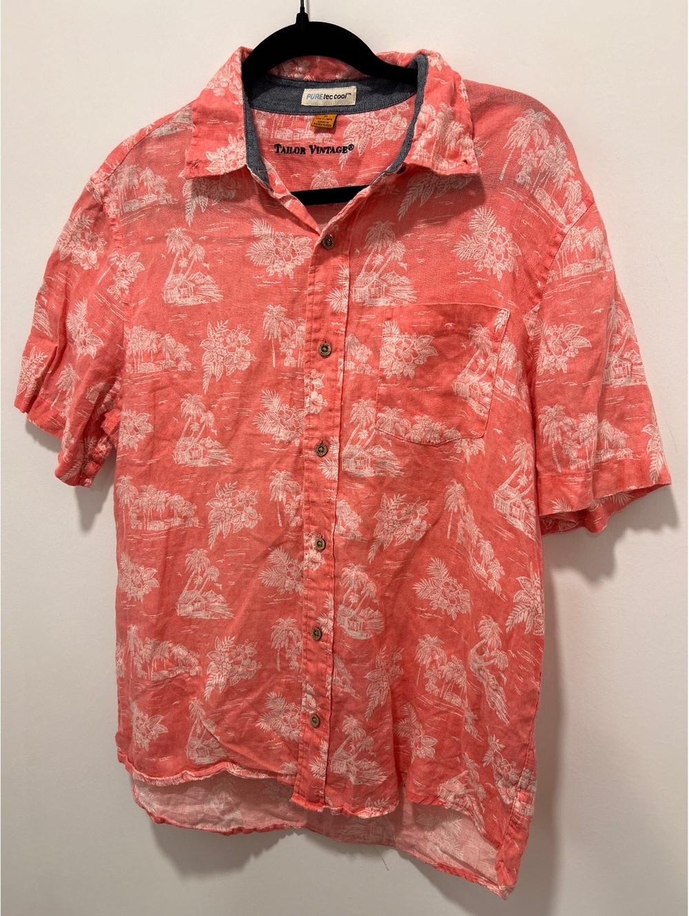 Tailor Vintage Coral Hawaiian Print Short Sleeve Shirt